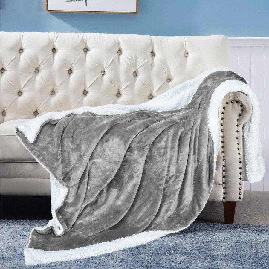 EHC Reverse Sherpa Flannel Fleece Blanket, Dark Grey - 150 x 200 cm