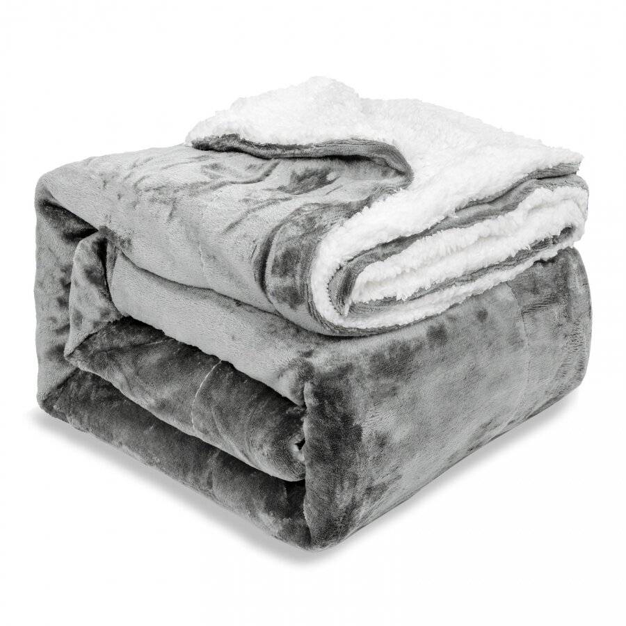EHC Reverse Sherpa Flannel Fleece Blanket - Dark Grey, 200 x 240 cm