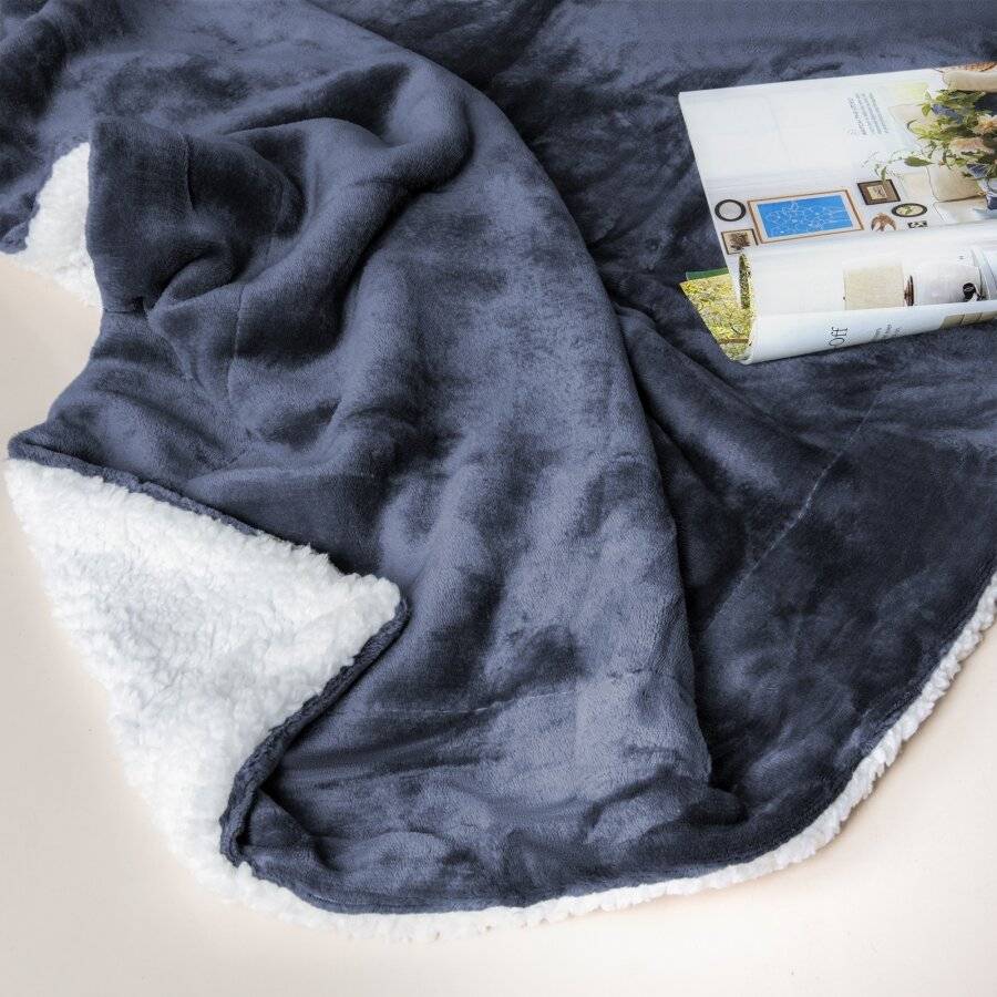 EHC Reverse Sherpa Flannel Fleece Blanket - Navy Blue,150 cm x 200 cm