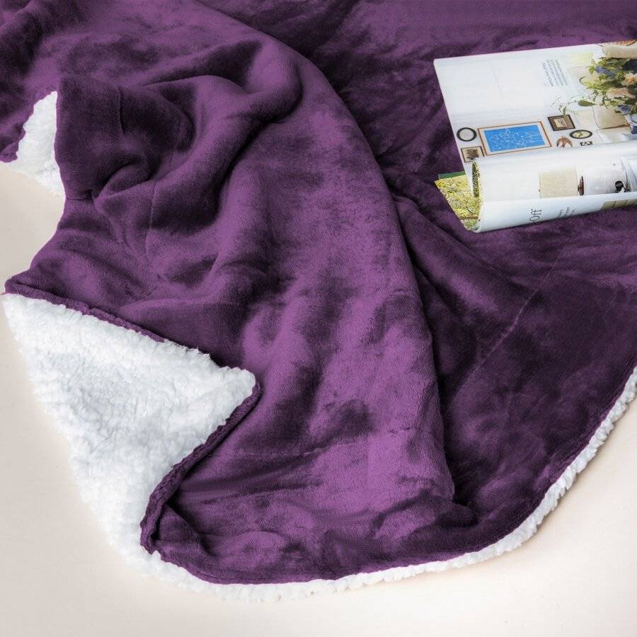 EHC Reverse Sherpa Flannel Fleece Blanket - Purple, 150 cm x 200 cm