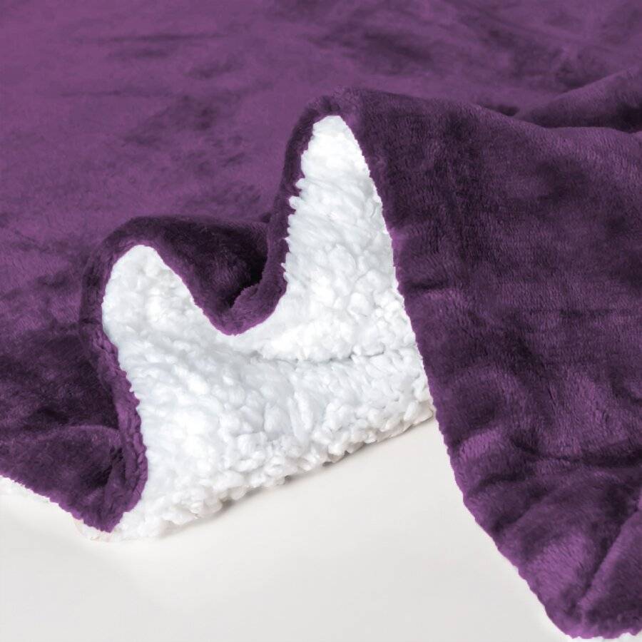 EHC Reverse Sherpa Flannel Fleece Blanket - Purple, 150 cm x 200 cm