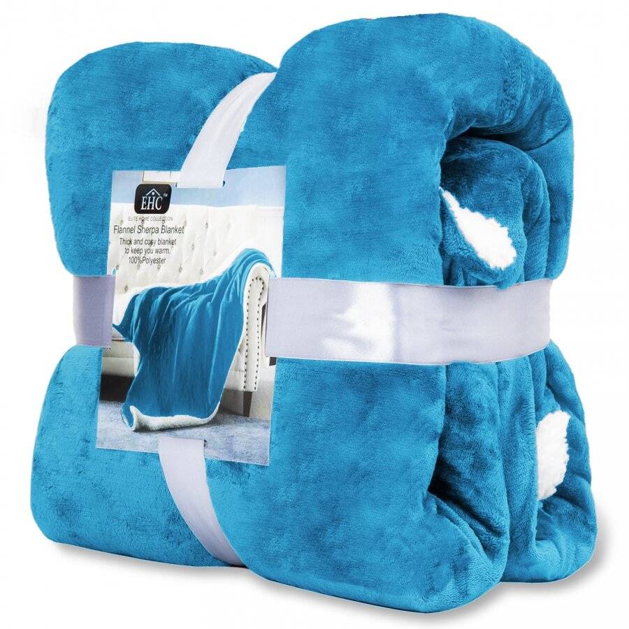 EHC Reverse Sherpa Flannel Fleece Blanket - Turquoise,150 cm x 200 cm