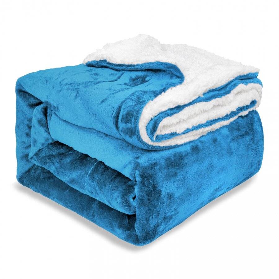 EHC Reverse Sherpa Flannel Fleece Blanket - Turquoise, 200 x 240 cm