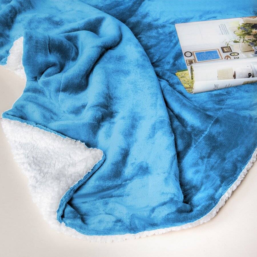 EHC Reverse Sherpa Flannel Fleece Blanket - Turquoise, 200 x 240 cm