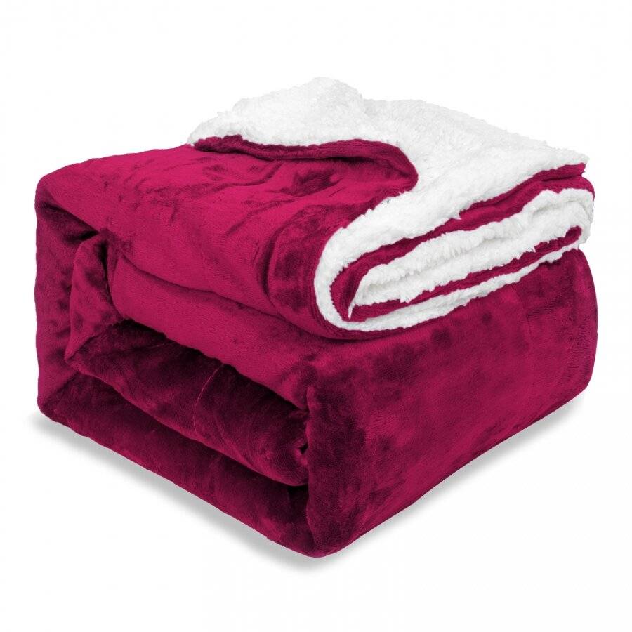 EHC Reverse Sherpa Flannel Fleece Blanket - Wine, 150 cm x 200 cm