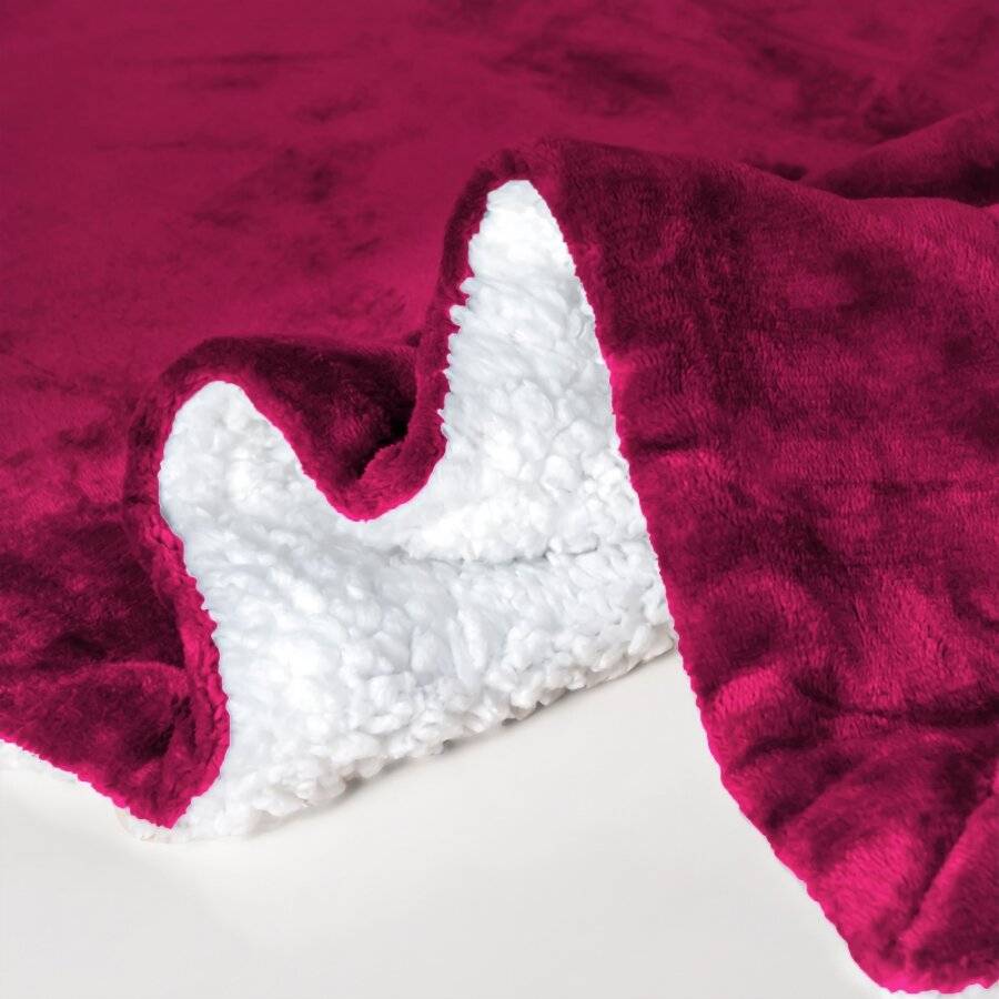 EHC Reverse Sherpa Flannel Fleece Blanket - Wine, 150 cm x 200 cm