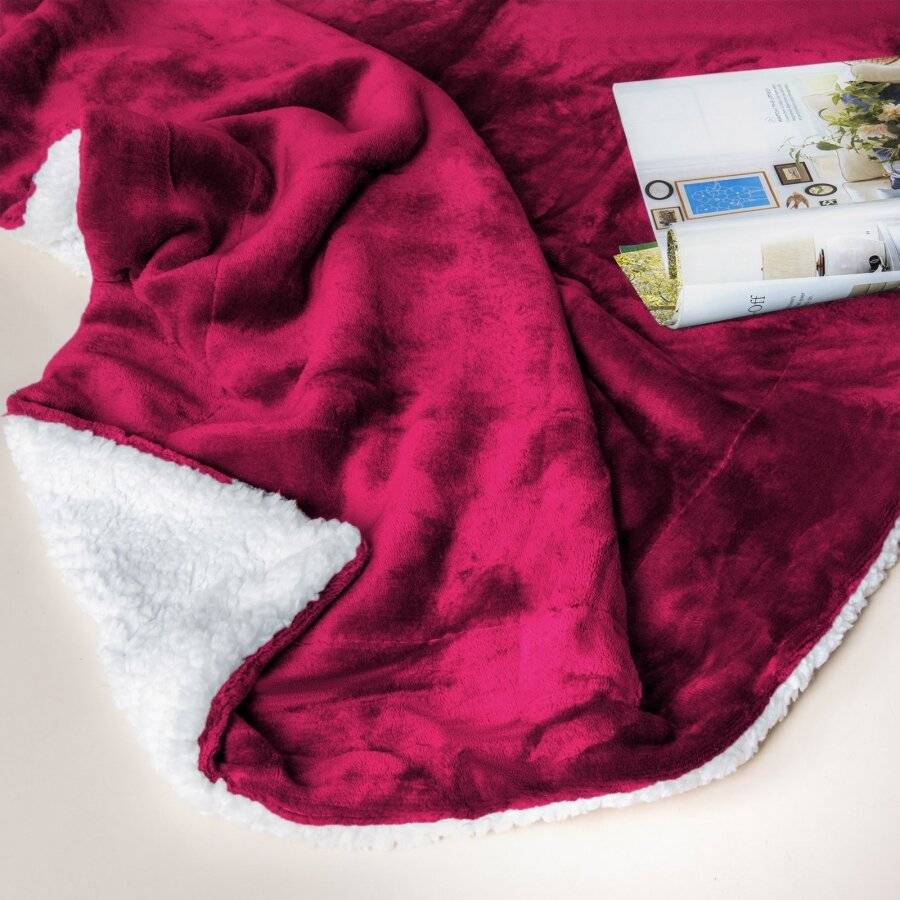 EHC Reverse Sherpa Flannel Fleece Blanket -  Wine, 200 x 240 cm