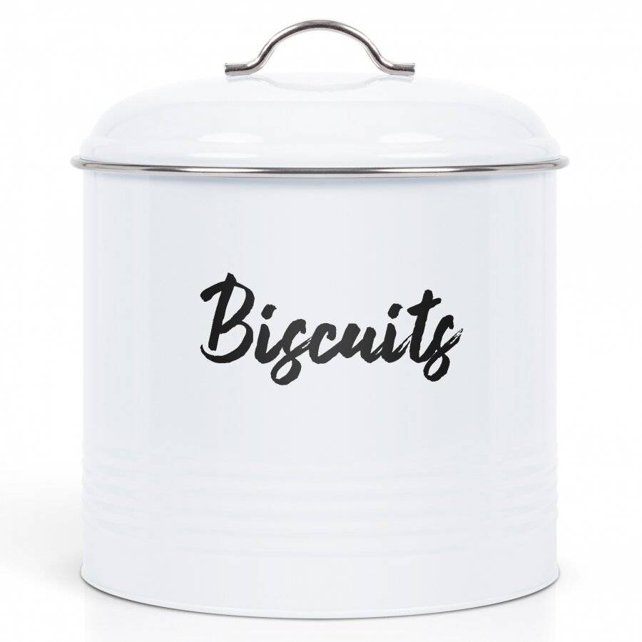 EHC Round Airtight Cookie Biscuit Barrel Storage Canister Jar, White