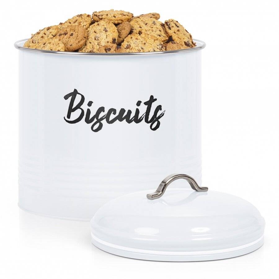 EHC Round Airtight Seal Cookie / Biscuit Storage Canister Jar, White