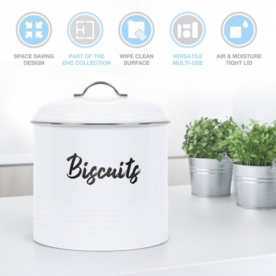 EHC Round Airtight Cookie Biscuit Barrel Storage Canister Jar, White