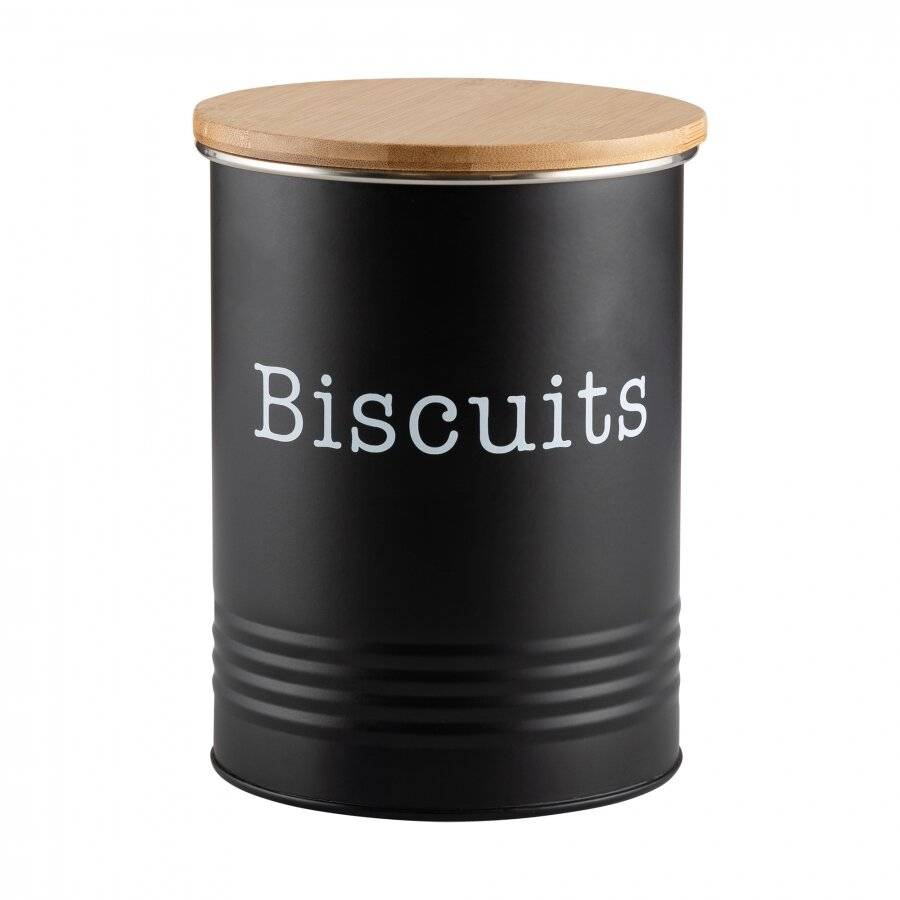 EHC Round Airtight Seal Cookie/Biscuit Storage Jar With Lid, Black