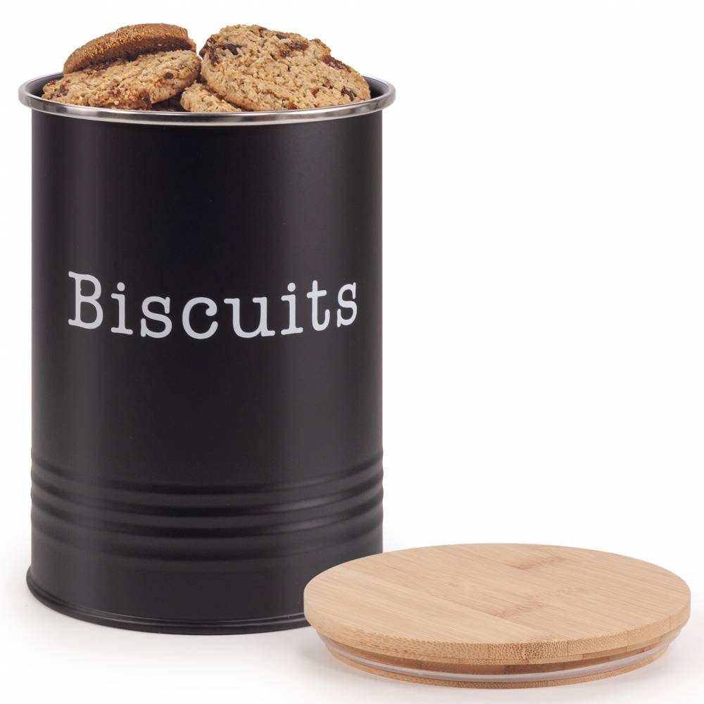 EHC Round Airtight Seal Cookie/Biscuit Storage Jar With Lid, Black