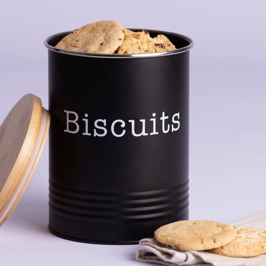 EHC Round Airtight Seal Cookie/Biscuit Storage Jar With Lid, Black