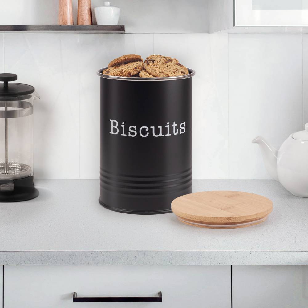 EHC Round Airtight Seal Cookie/Biscuit Storage Jar With Lid, Black