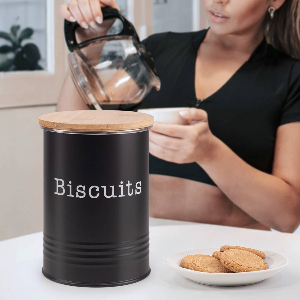 EHC Round Airtight Seal Cookie/Biscuit Storage Jar With Lid, Black