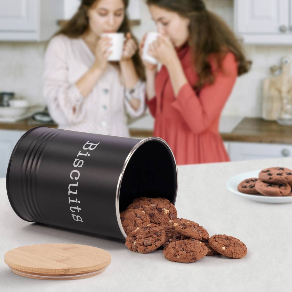 EHC Round Airtight Seal Cookie/Biscuit Storage Jar With Lid, Black