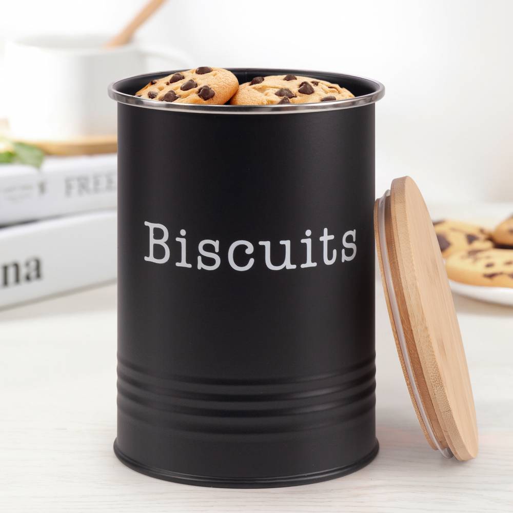 EHC Round Airtight Seal Cookie/Biscuit Storage Jar With Lid, Black