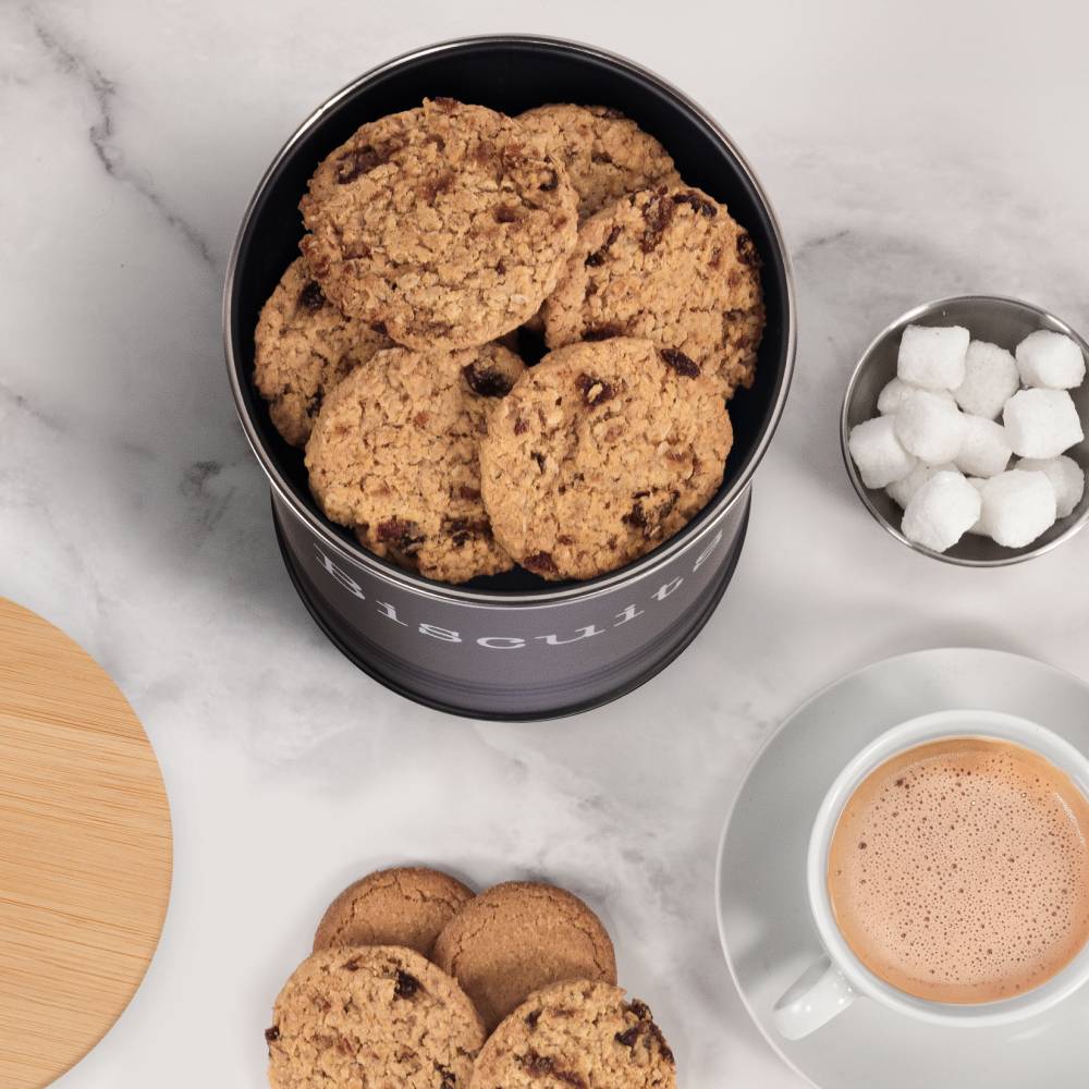 EHC Round Airtight Seal Cookie/Biscuit Storage Jar With Lid, Black
