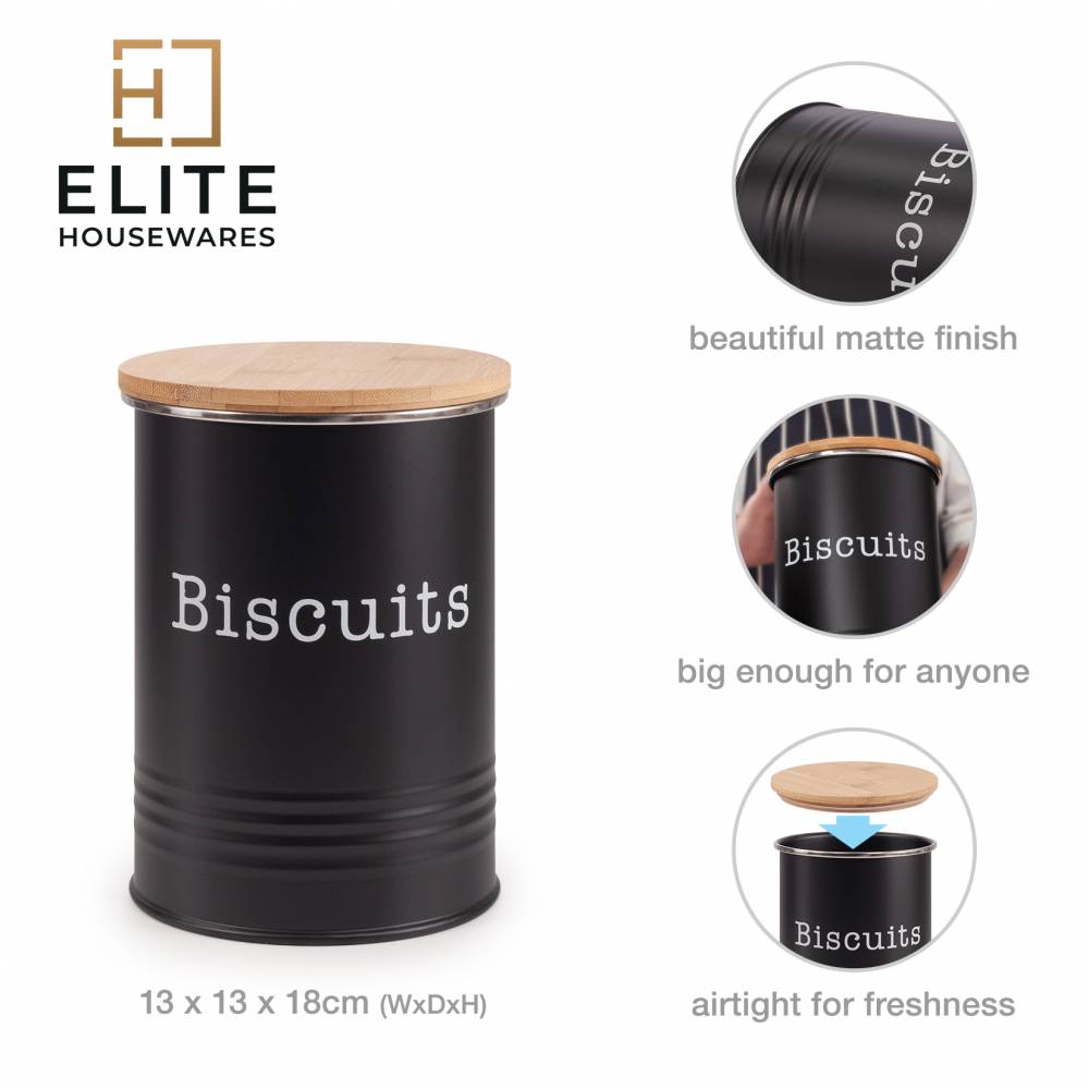EHC Round Airtight Seal Cookie/Biscuit Storage Jar With Lid, Black