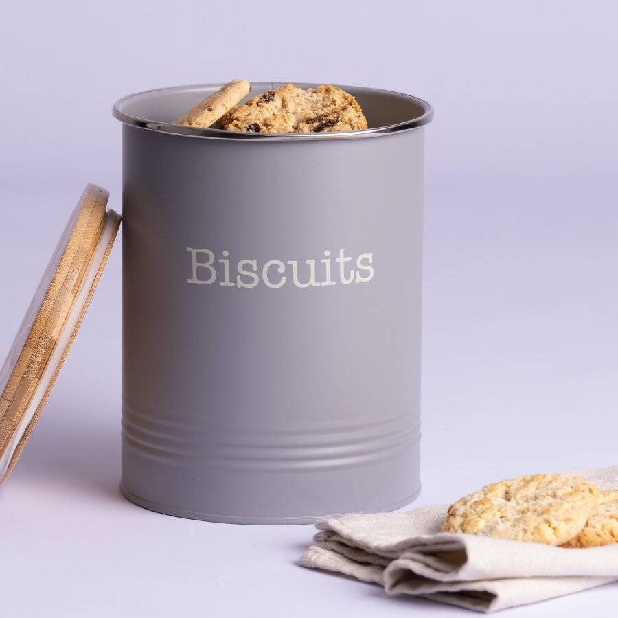 EHC Round Airtight Seal Cookie/Biscuit Storage Jar With Lid, Grey
