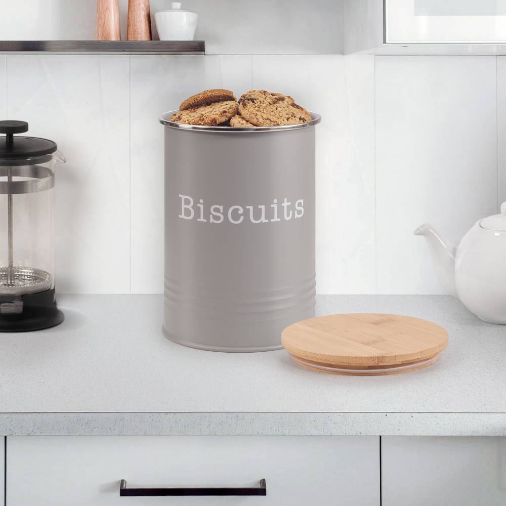 EHC Round Airtight Seal Cookie/Biscuit Storage Jar With Lid, Grey