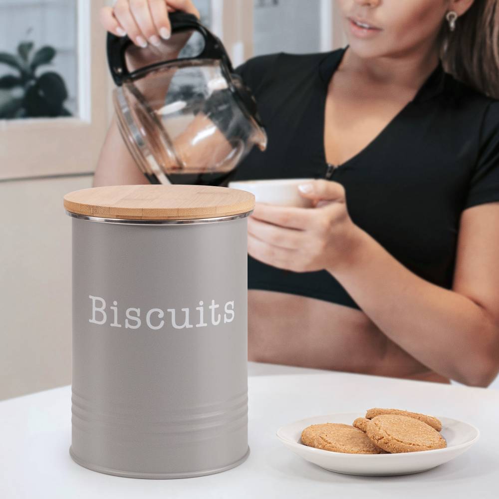 EHC Round Airtight Seal Cookie/Biscuit Storage Jar With Lid, Grey