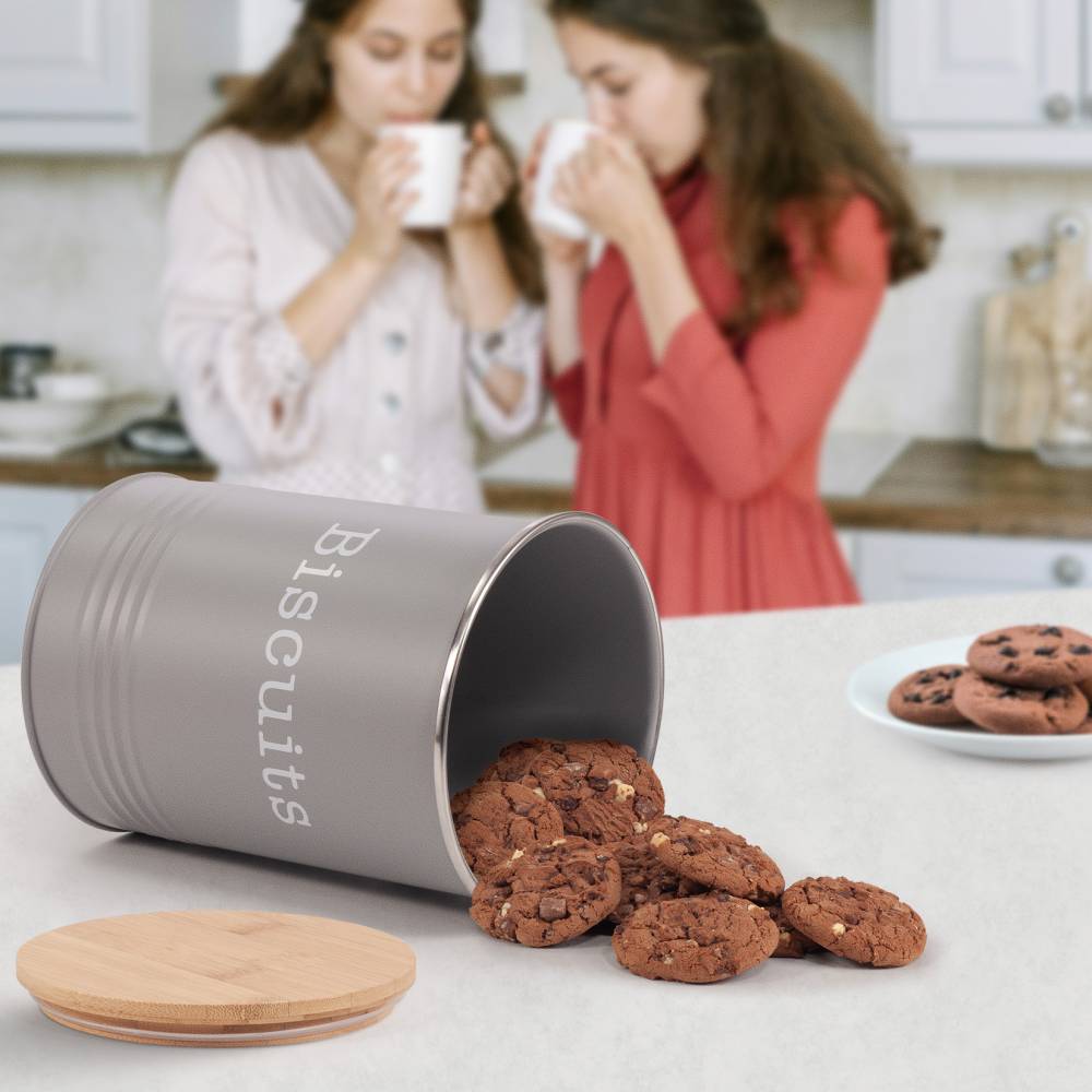 EHC Round Airtight Seal Cookie/Biscuit Storage Jar With Lid, Grey