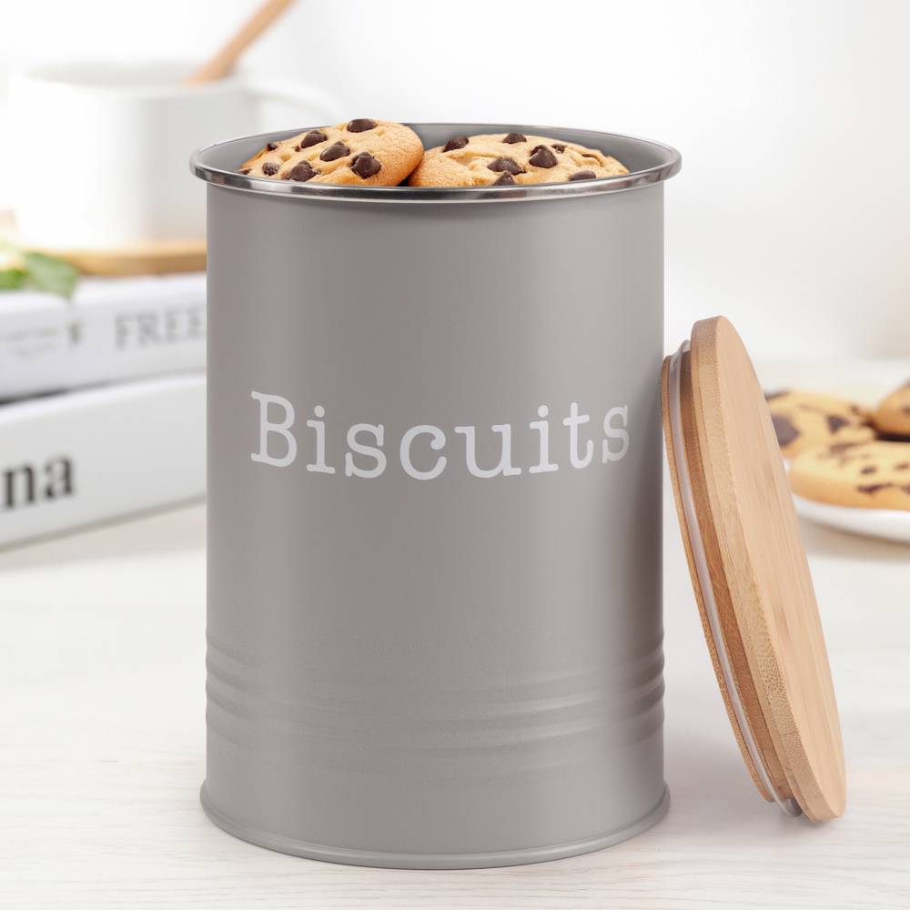 EHC Round Airtight Seal Cookie/Biscuit Storage Jar With Lid, Grey