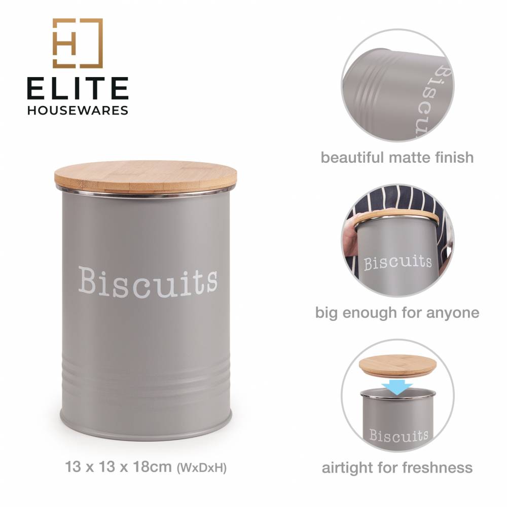 EHC Round Airtight Seal Cookie/Biscuit Storage Jar With Lid, Grey