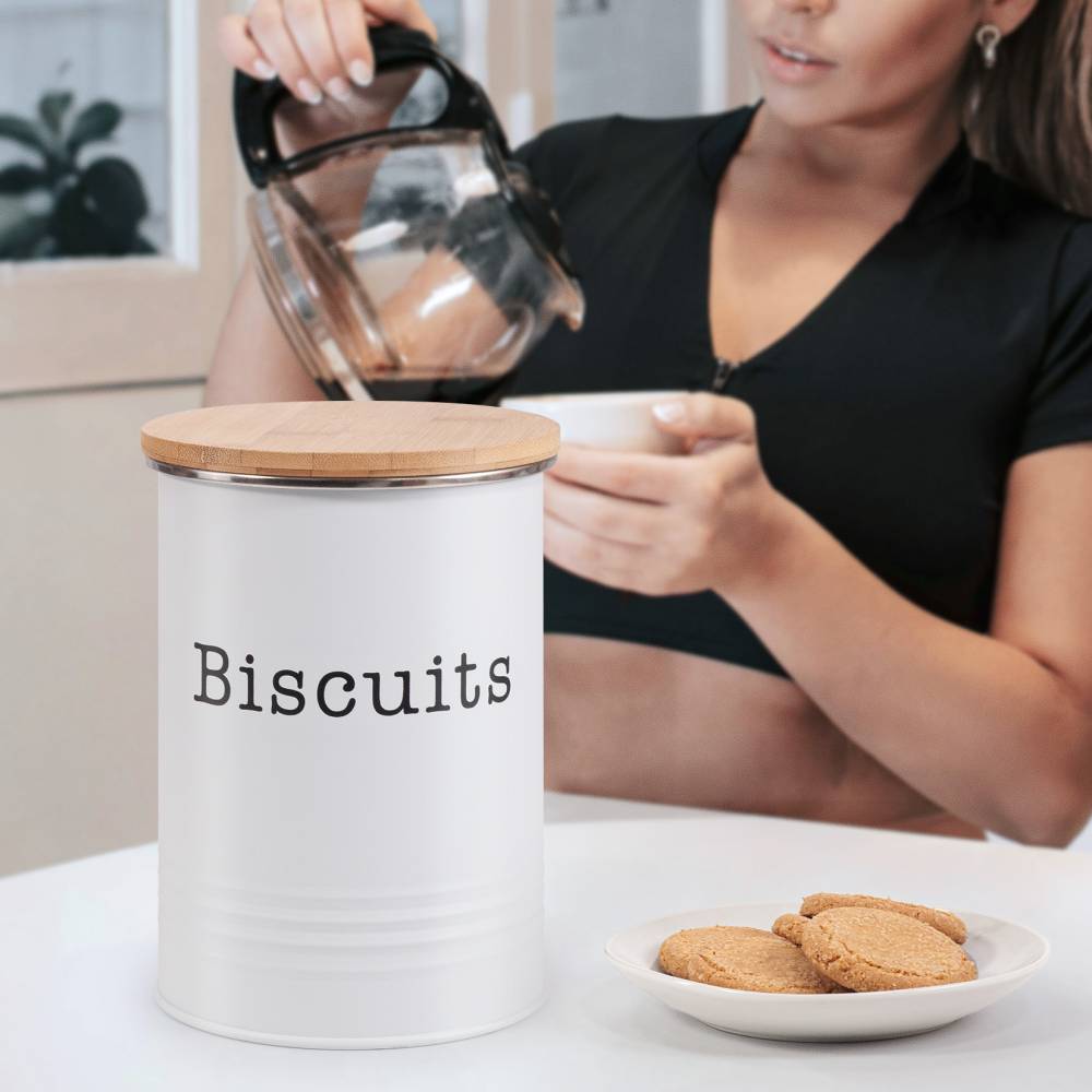 EHC Round Airtight Seal Cookie/Biscuit Storage Jar With Lid, White