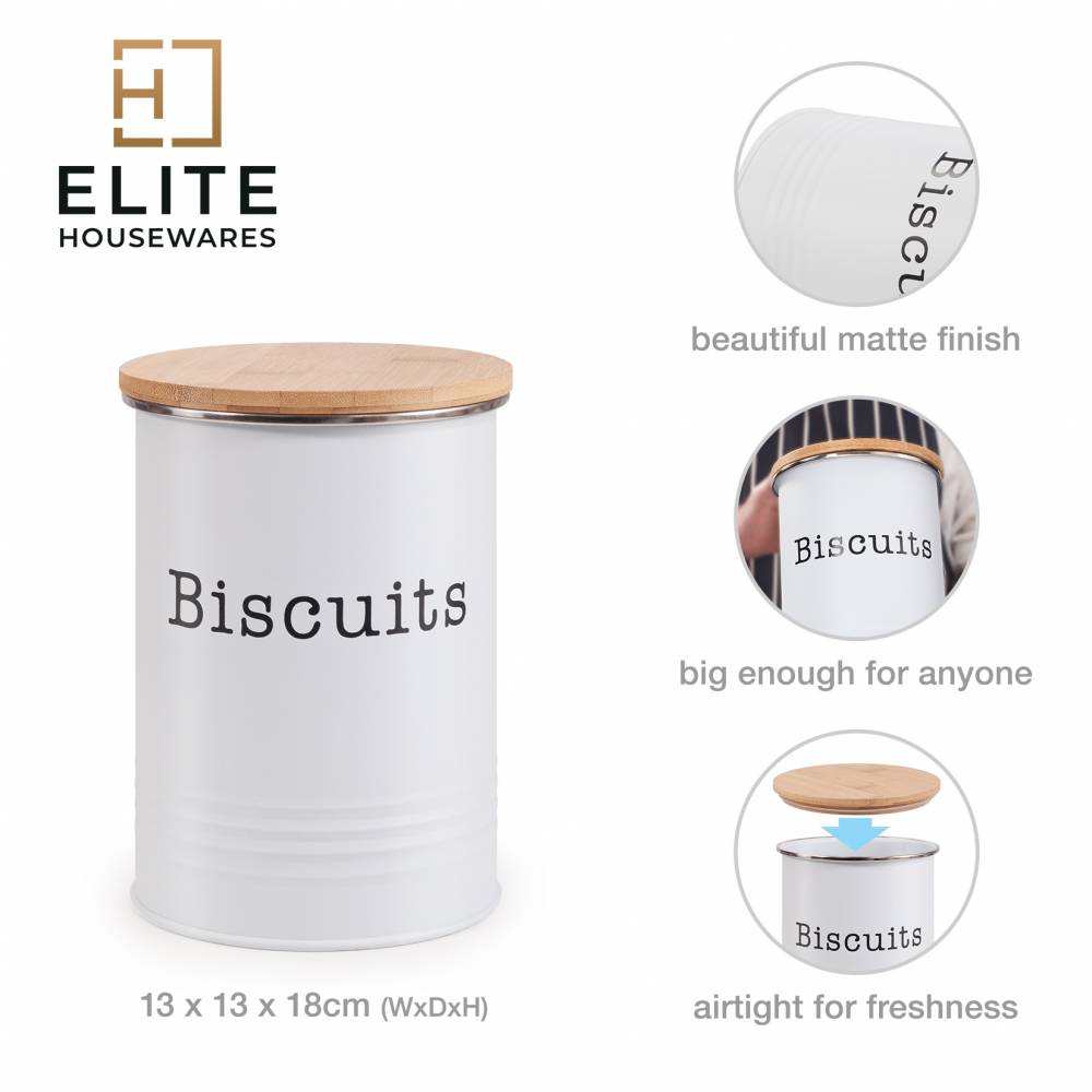 EHC Round Airtight Seal Cookie/Biscuit Storage Jar With Lid, White