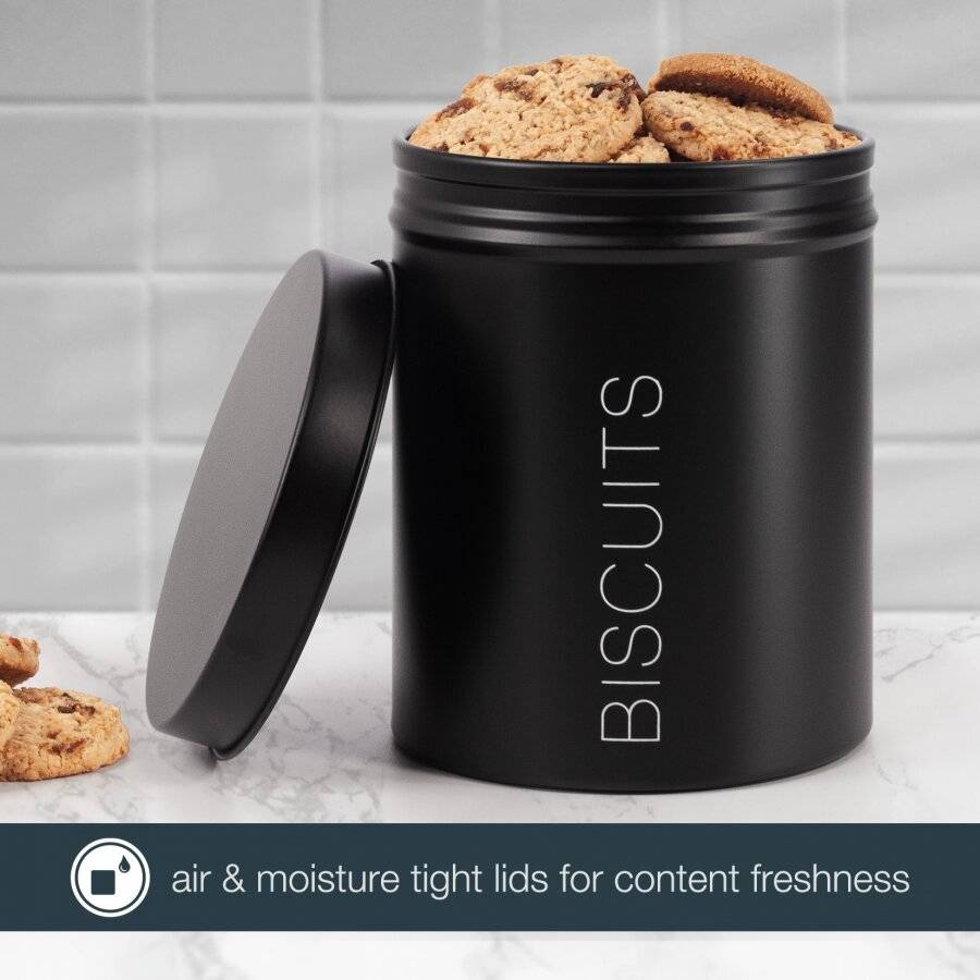 EHC Round Biscuit Storage Container With Airtight Lid, Black