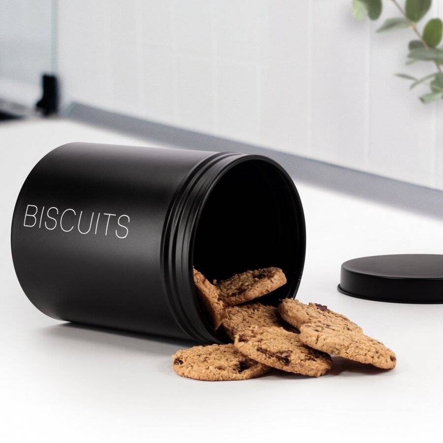 EHC Round Biscuit Storage Container With Airtight Lid, Black