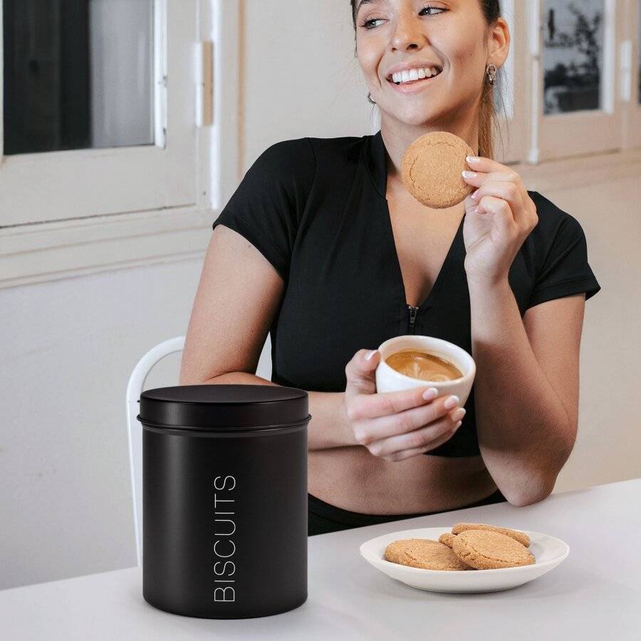EHC Round Biscuit Storage Container With Airtight Lid, Black