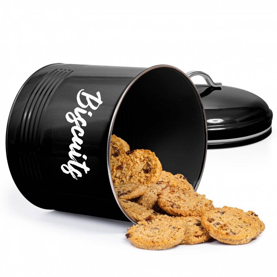 EHC Round Black Enamel Airtight Cookie Storage Canister