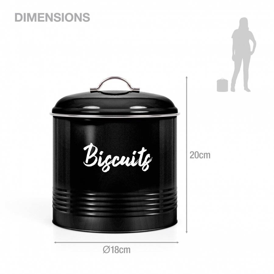 EHC Round Black Enamel Airtight Cookie Storage Canister
