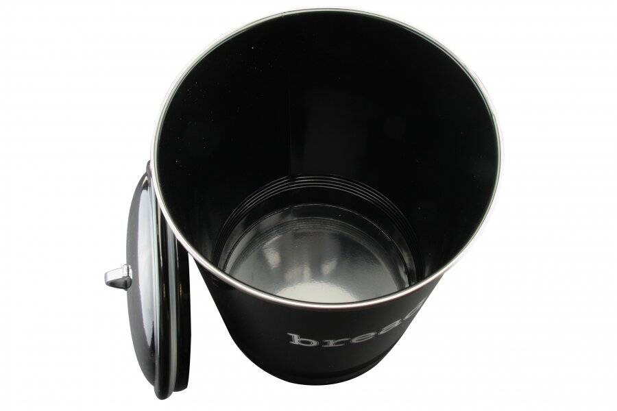 Round Black Enamel Bread Bin Crock Storage Canister Jar Black