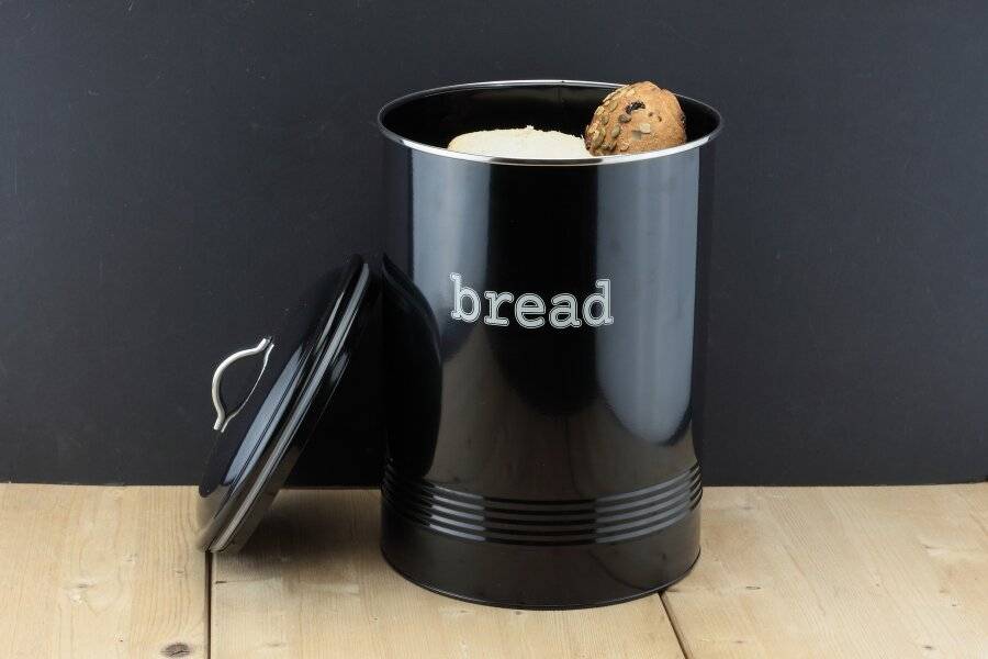 EHC Round Black Enamel Bread Storage Container - Black