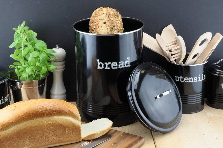 EHC Round Black Enamel Bread Storage Container - Black