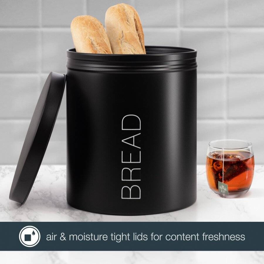EHC Round Bread Storage Container With Airtight Lid, Black, Dia. 22cm