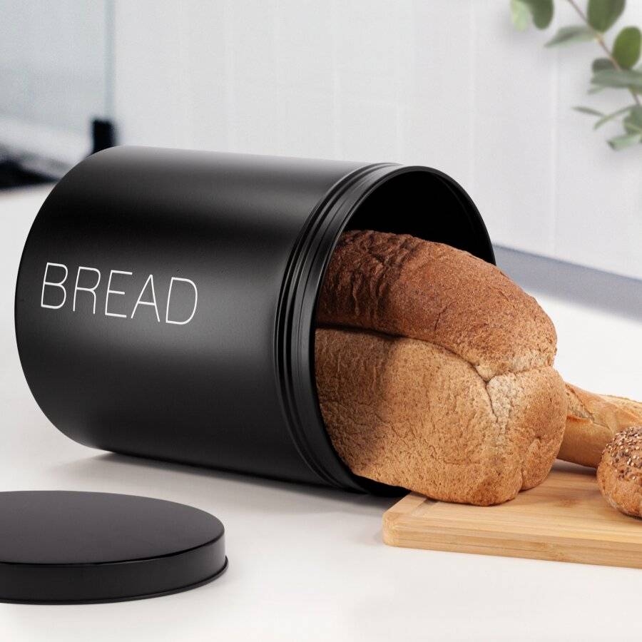 EHC Round Bread Storage Container With Airtight Lid, Black, Dia. 22cm