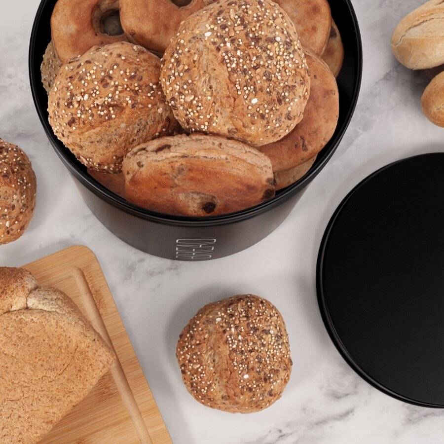 EHC Round Bread Storage Container With Airtight Lid, Black, Dia. 22cm