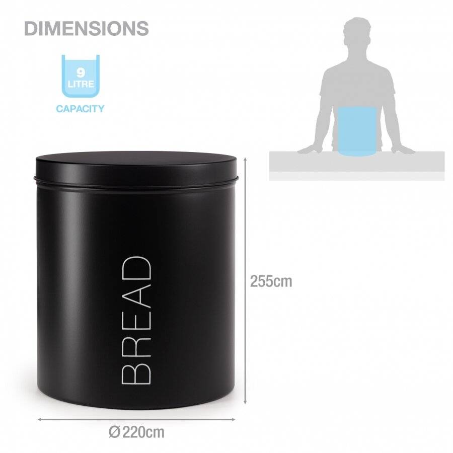 EHC Round Bread Storage Container With Airtight Lid, Black, Dia. 22cm
