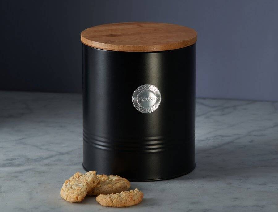 EHC Round Cookie Biscuit Storage Container with Airtight Lid, Black