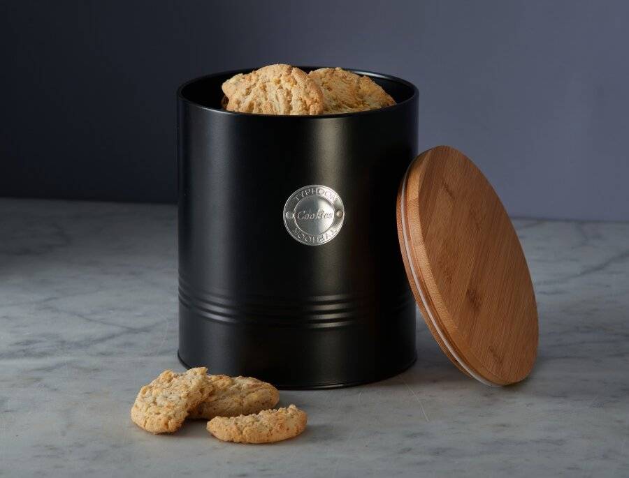 EHC Round Cookie Biscuit Storage Container with Airtight Lid, Black