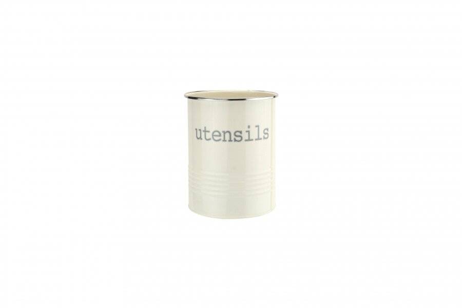 EHC Round Cream Enamel Utensil Holder, Diameter 14 cm