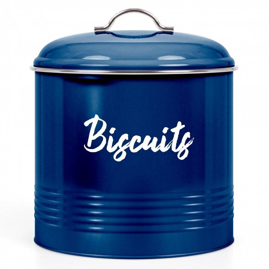 EHC Round Enamel Airtight Cookie/Biscuit Storage Jar - Azzurri Blue