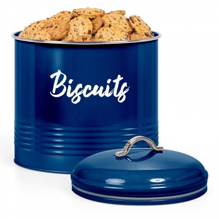 EHC Round Enamel Airtight Cookie/Biscuit Storage Jar - Azzurri Blue