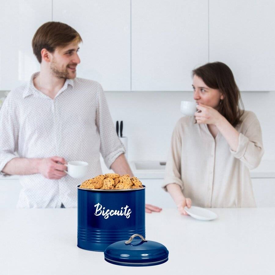 EHC Round Enamel Airtight Cookie/Biscuit Storage Jar - Azzurri Blue