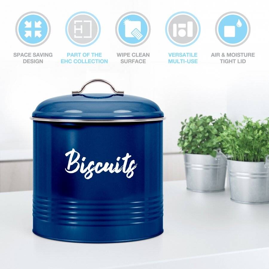 EHC Round Enamel Airtight Cookie/Biscuit Storage Jar - Azzurri Blue